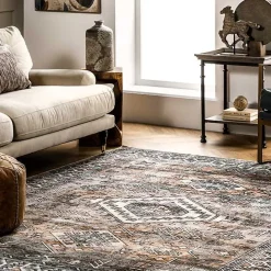 Orange Tribal Washable Area Rug, 6x9