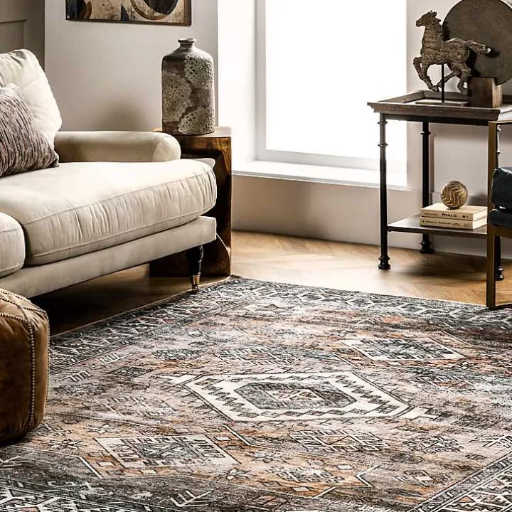 Orange Tribal Washable Area Rug, 6x9