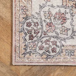 Orange Vintage Floral Washable Area Rug, 4x6