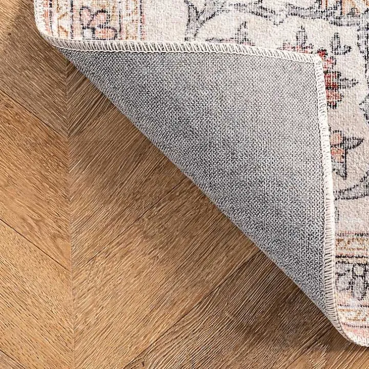 Orange Vintage Floral Washable Area Rug, 4x6