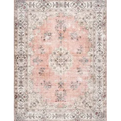 Orange Vintage Floral Washable Area Rug, 5x8