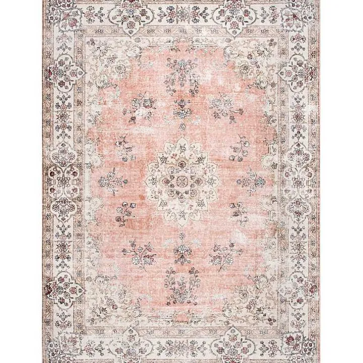 Orange Vintage Floral Washable Area Rug, 5x8