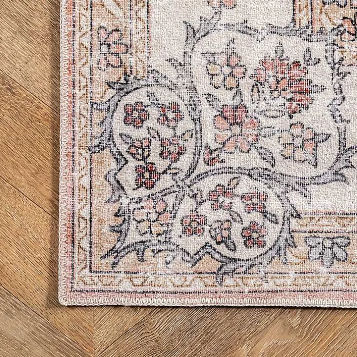 Orange Vintage Floral Washable Area Rug, 5x8