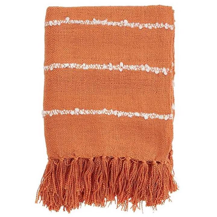 Orange White Striped Fringe Throw Blanket