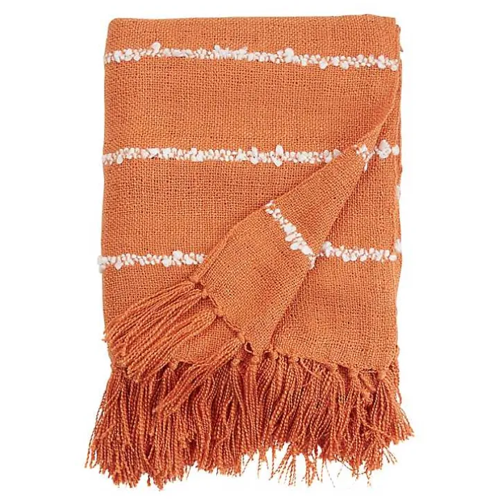 Orange White Striped Fringe Throw Blanket