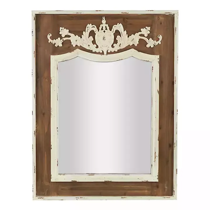 Ornate Antique White Wood Wall Mirror