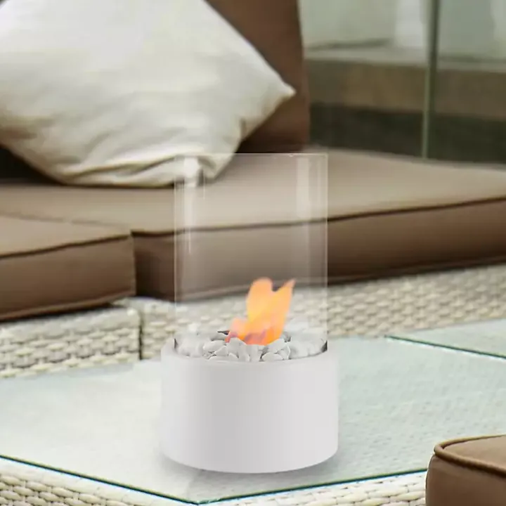 Outdoor Tabletop Fireplace on White Base
