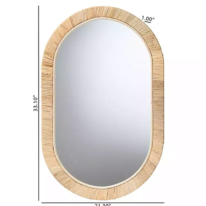 Oval Mahogany and Rattan Wall Mirror
