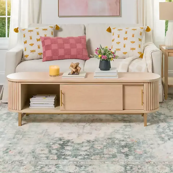 Oval Ribbed Sliding Doors Coffee Table