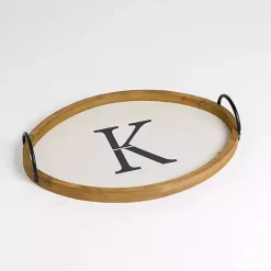 Oval White Wood Monogram K Tray
