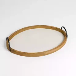 Oval White Wood Tray with Handles