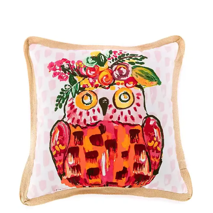Owl Be There Jute Trim Outdoor Pillow