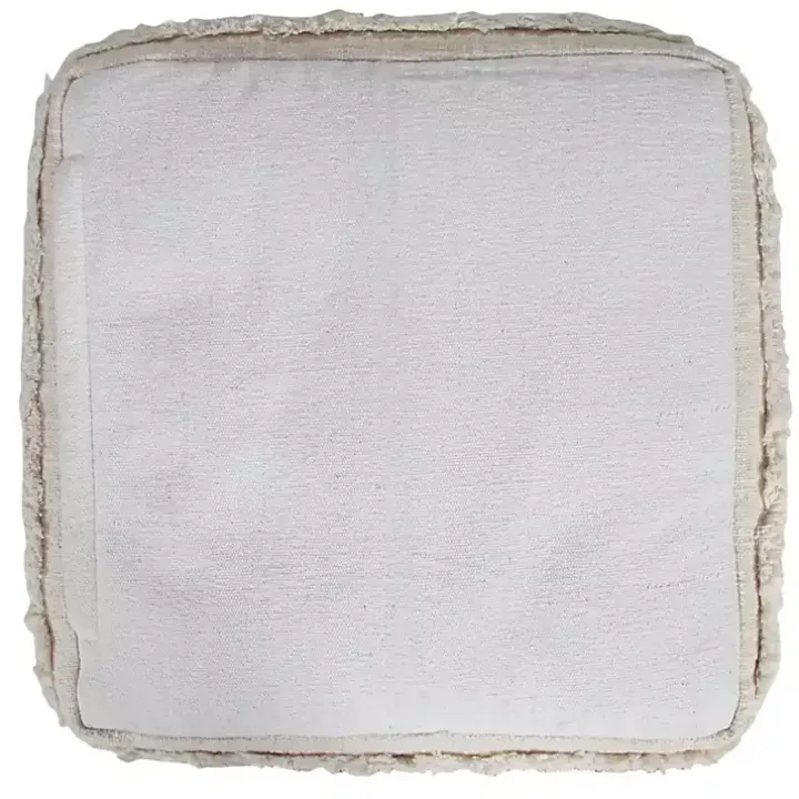 Pale Beige Tufted Stripe Cotton Square Pouf