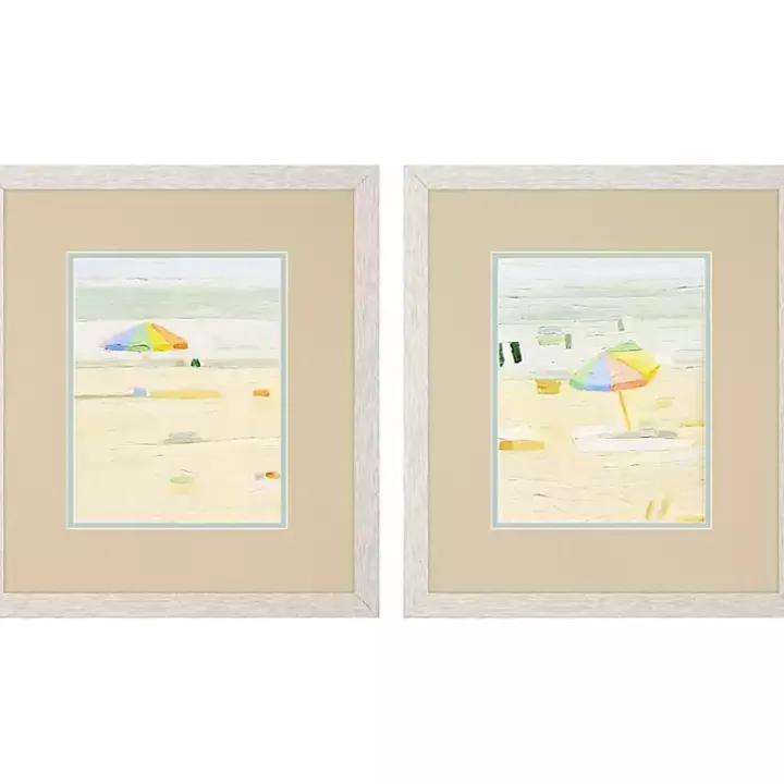 Pastel Beach Umbrella Framed Art Prints, Set of 2