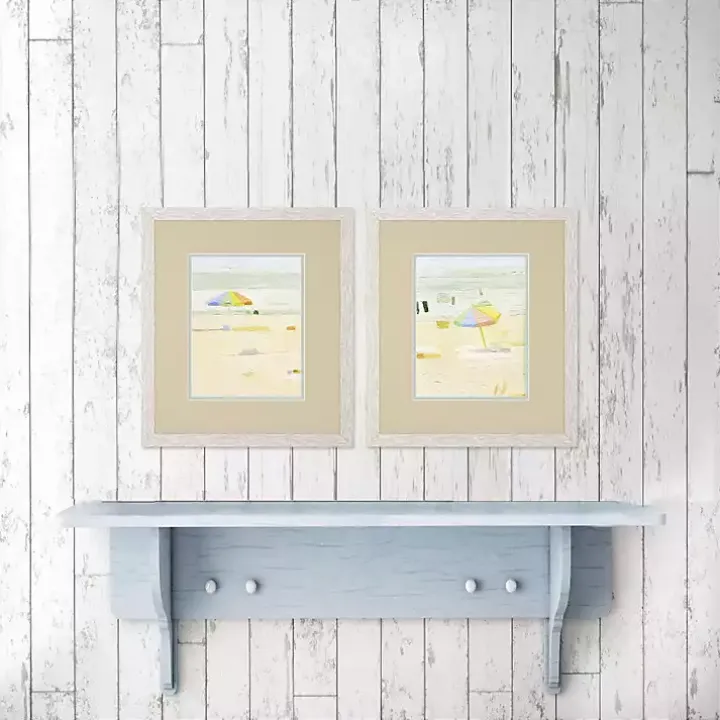 Pastel Beach Umbrella Framed Art Prints, Set of 2