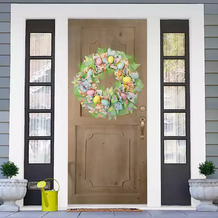 Pastel Easter Eggs and Ribbons Wreath