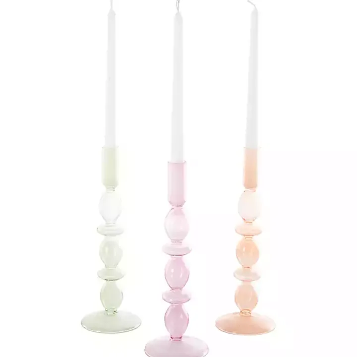 Pastel Glass Taper Candle Holders, Set of 3