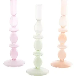 Pastel Glass Taper Candle Holders, Set of 3