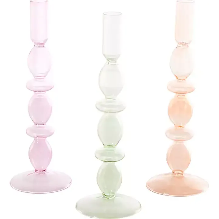 Pastel Glass Taper Candle Holders, Set of 3