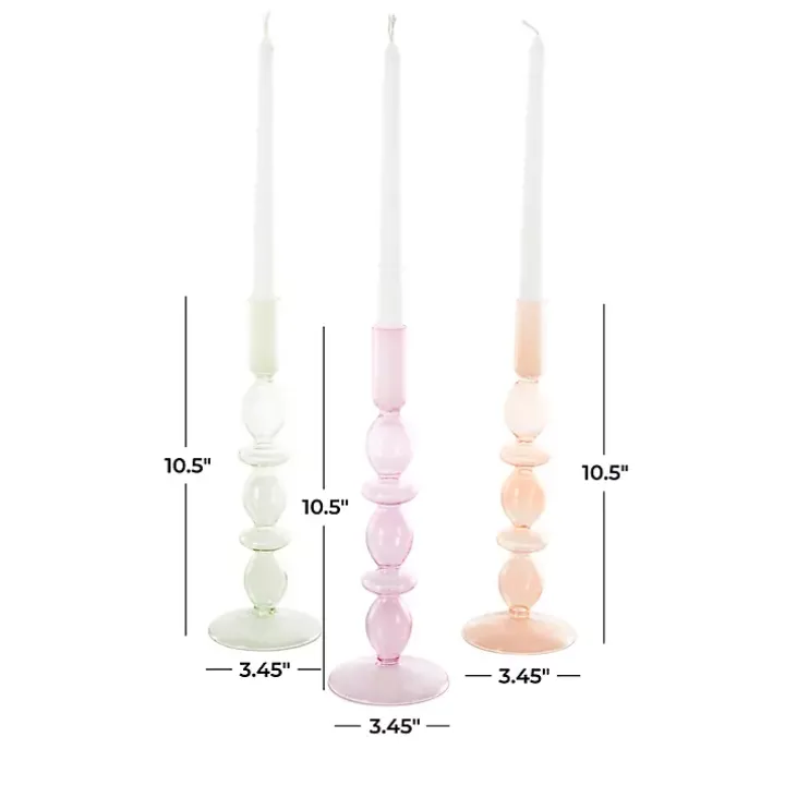 Pastel Glass Taper Candle Holders, Set of 3