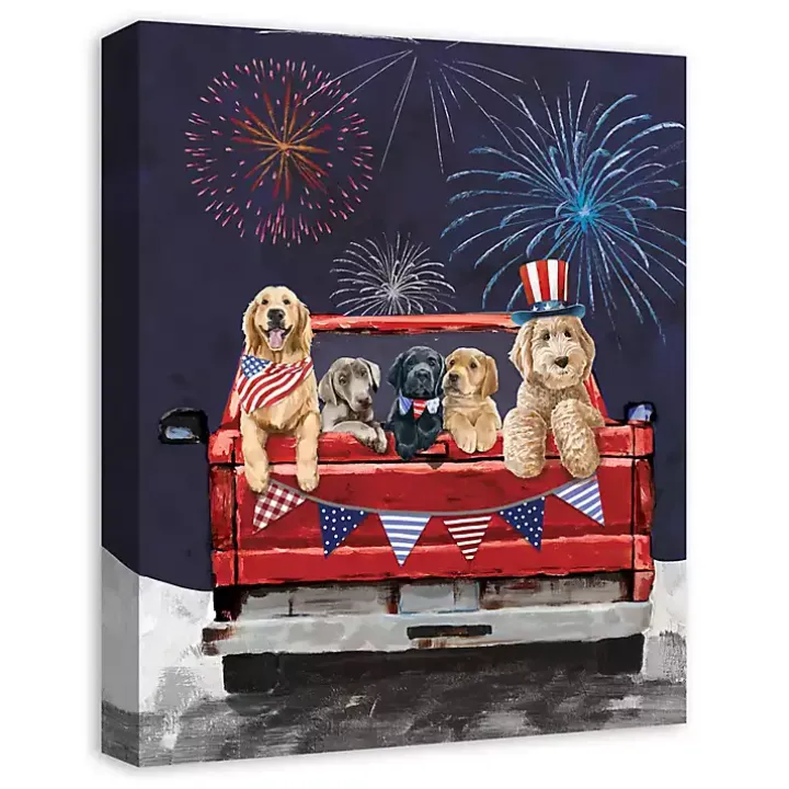 Patriotic Puppy Pickup Canvas Art Print
