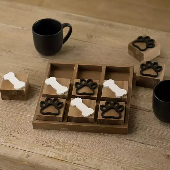 Paw Print & Dog Bone Wooden Tic-Tac-Toe Set