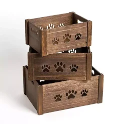 Paw Print Cutout Wooden Crates, Set of 3