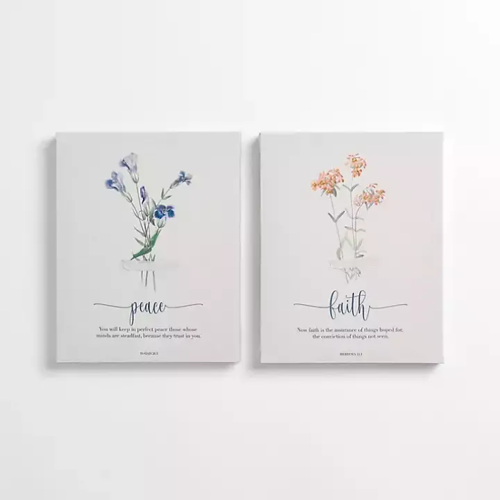 Peace and Faith Floral Canvas Art Prints, Set of 2