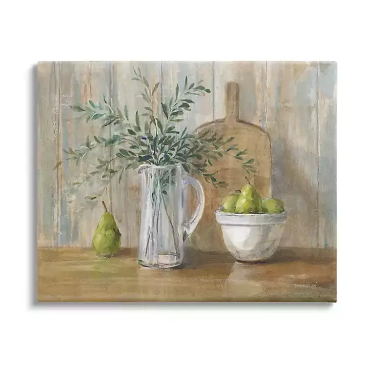 Pears and Greenery Still Life Canvas Art Print