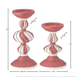 Peppermint Stripe Candle Holders, Set of 2
