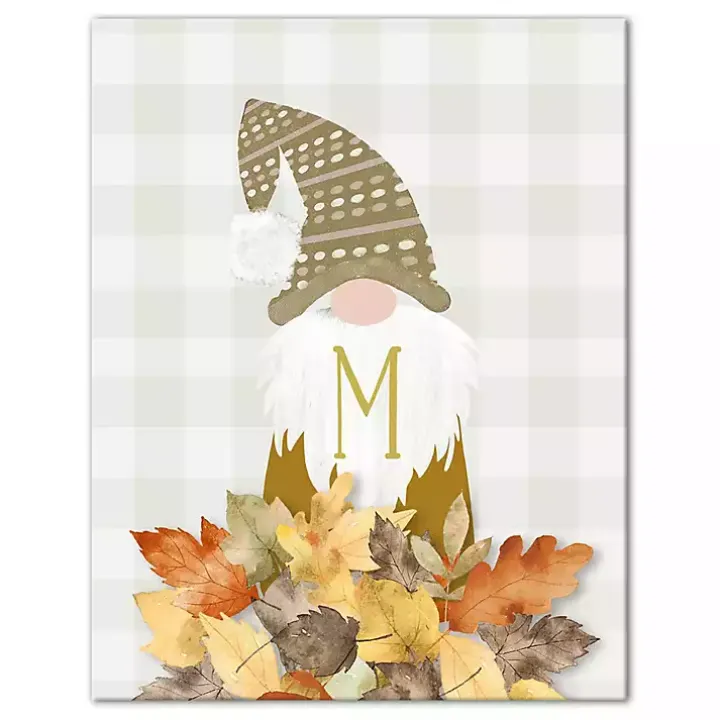 Personalized Fall Gnome Monogram Canvas Art Print