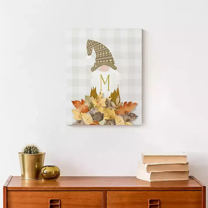 Personalized Fall Gnome Monogram Canvas Art Print