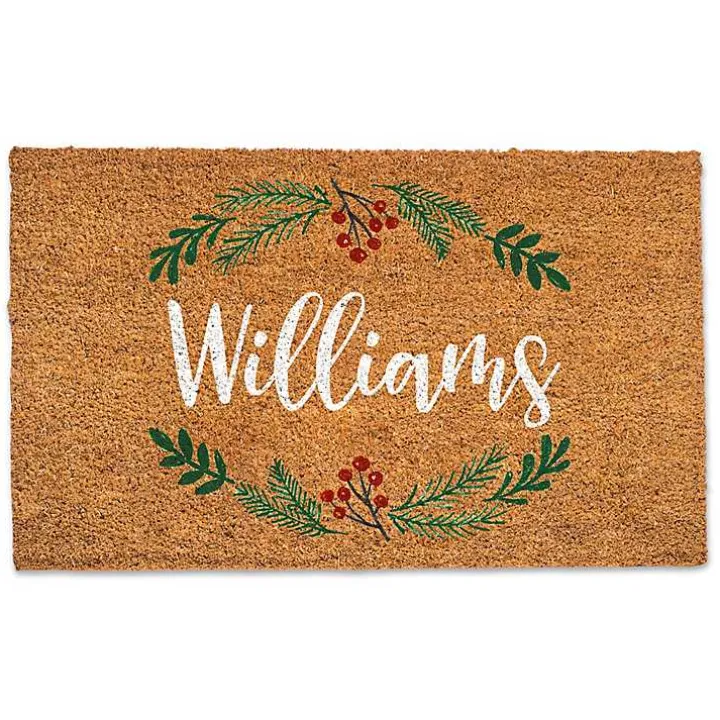 Personalized Holly Wreath Christmas Doormat