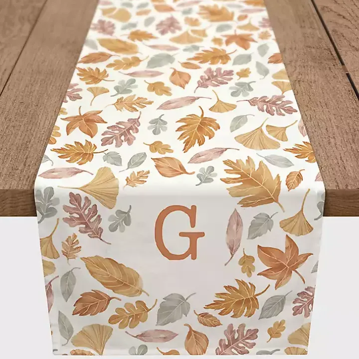 Personalized Leaves Monogram Table Runner, 90 in.
