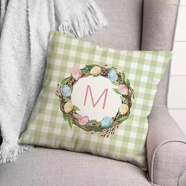 Personalized Monogram Egg Wreath Pillow