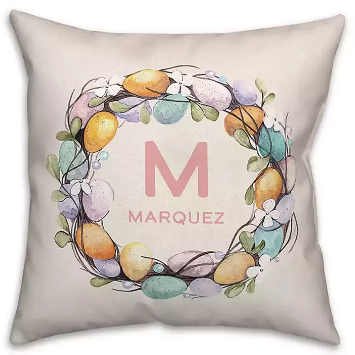 Personalized Monogram Egg Wreath Pillow