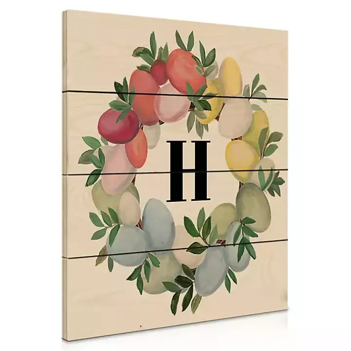 Personalized Monogram Egg Wreath Wood Wall Plaque