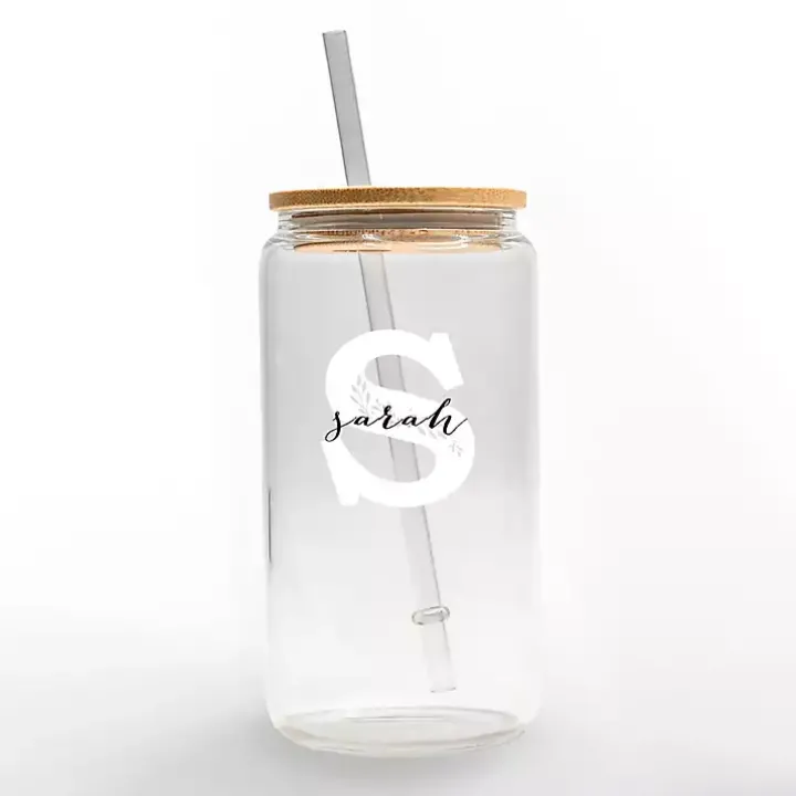 Personalized Monogram S Floral Glass Cup