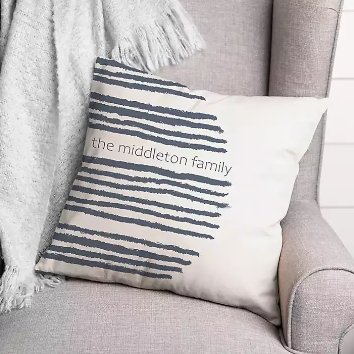 Personalized Navy Stripes Outdoor Pillow