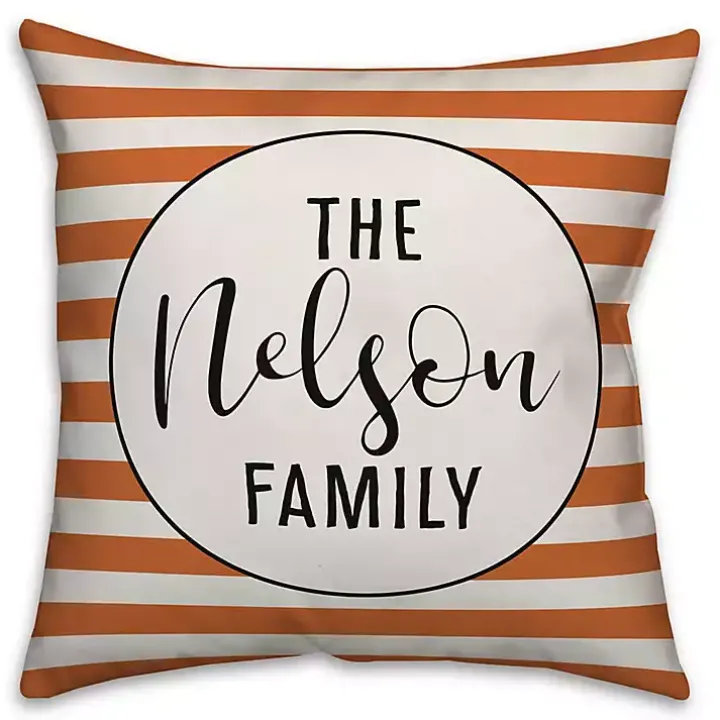 Personalized Orange Stripe Outdoor Throw Pillow