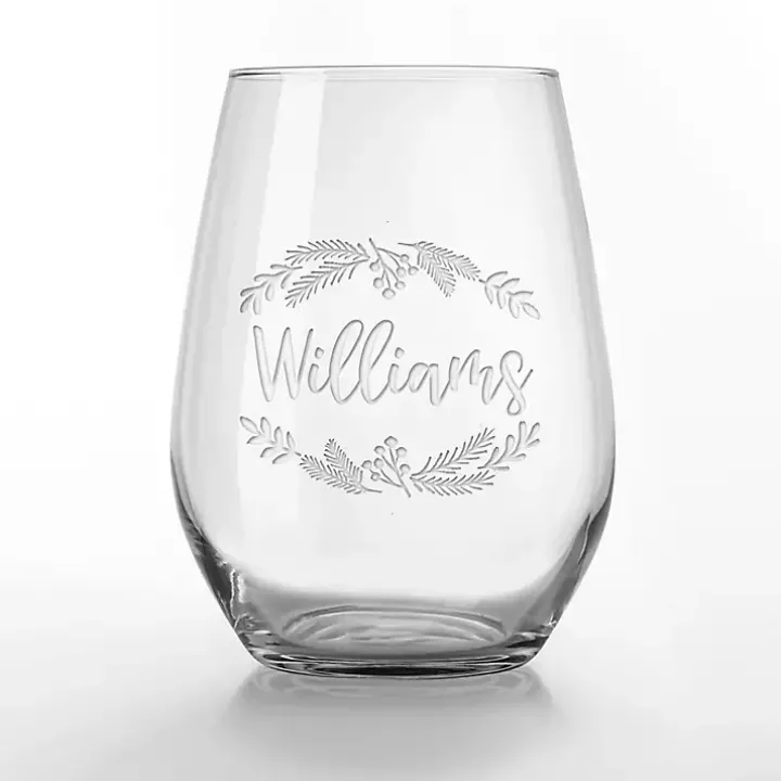 Personalized Wreath Etched Wine Glasses, Set of 2