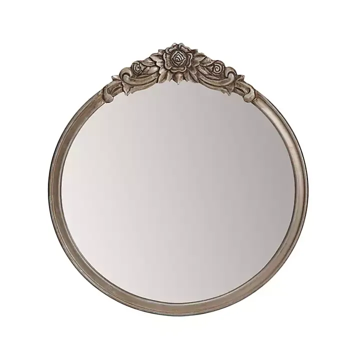 Pewter Wood Carved Rosettes Wall Mirror