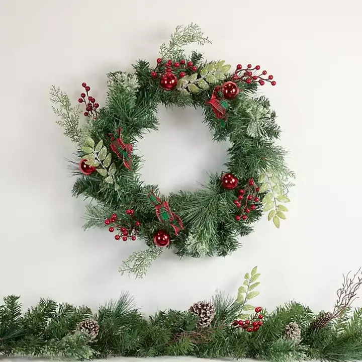 Pine and Berry Christmas Wreath, 24 in.
