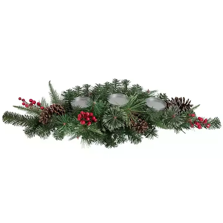 Pine and Berry Pillar Candle Centerpiece