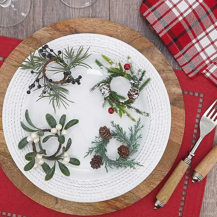 Pineberry Christmas Wreath Napkin Rings, Set of 4
