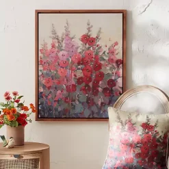 Pink & Red Hollyhock Framed Canvas Art Print