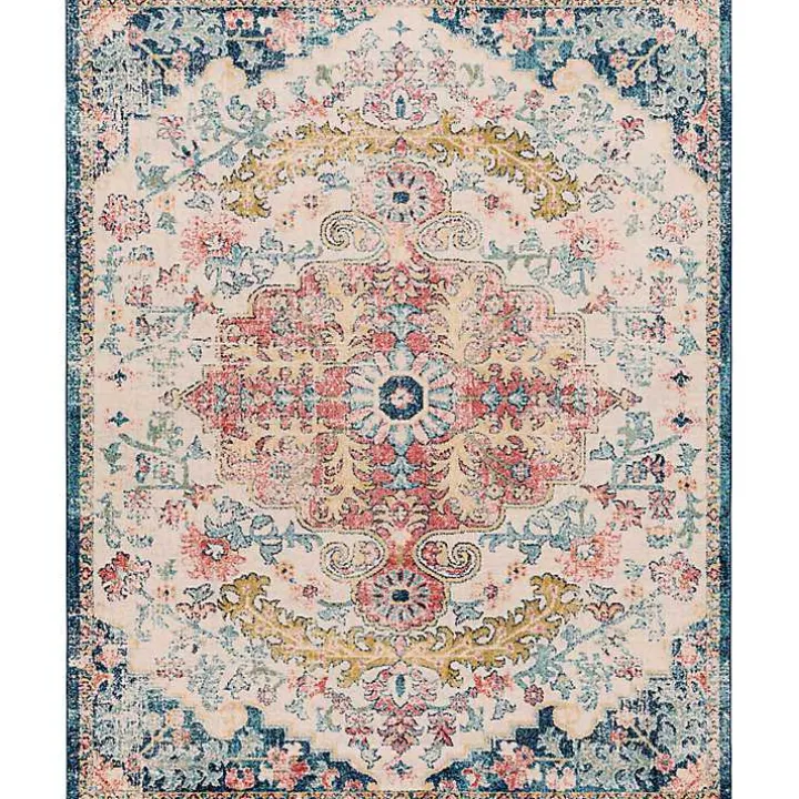 Pink and Blue Traditional Medallion Area Rug, 8x12