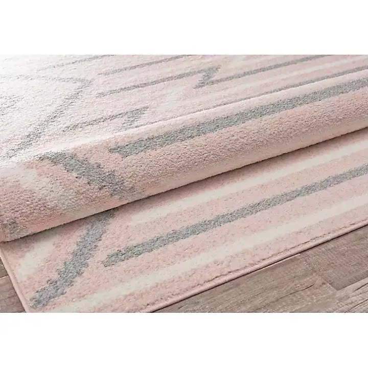 Pink and Gray Zigzag Area Rug, 8x10
