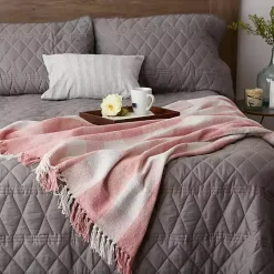 Pink and White Buffalo Check Throw