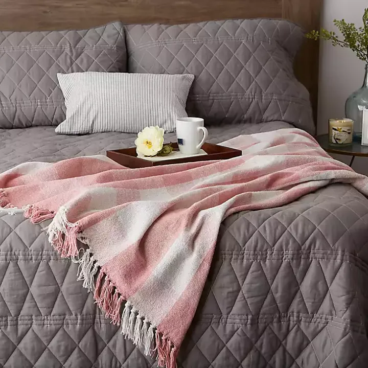 Pink and White Buffalo Check Throw